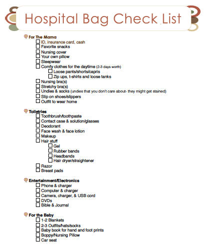 A Printable Hospital Bag Checklist….a little extensive for me but it covers everything possible