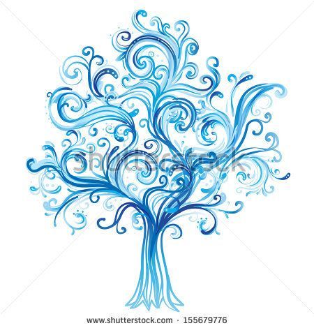 Abstract Line tree Drawings | Blue winter tree with swirls isolated on white background. Vector …