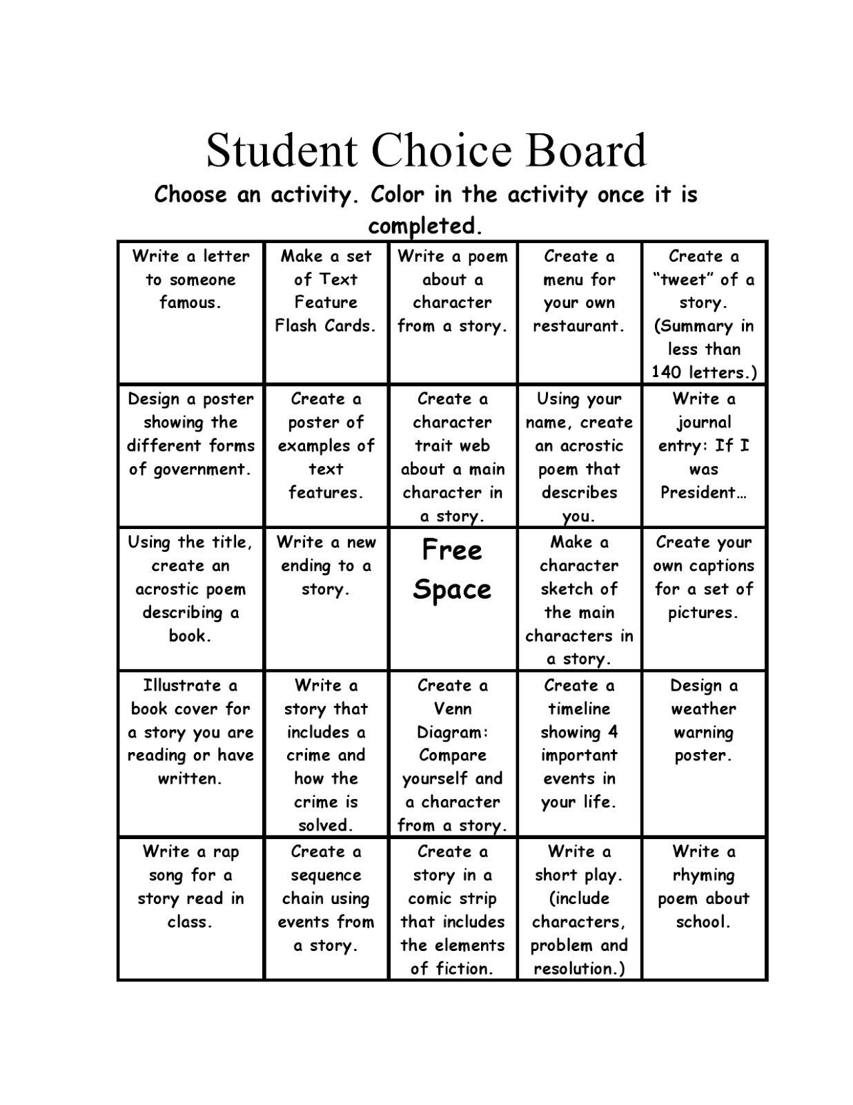 Adventures of Teaching: Choice Board I can see turning this into engineering/invention spins for cross curriculum writing