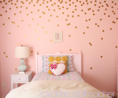 Another example of a pattern over even spacing with polka dots… Step-by-step DIY gold polka dot walls!