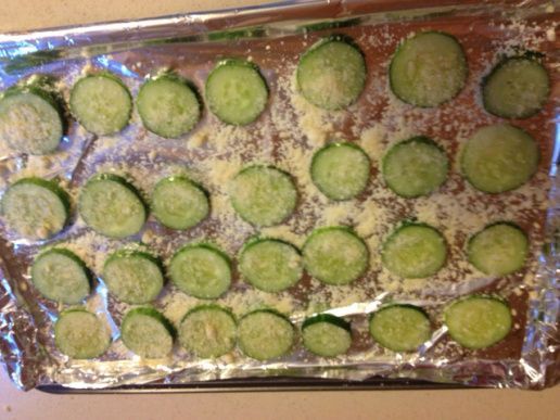 Baked cucumber slices — yummy, low carb treat! I made them without the cheese and they were still delicious