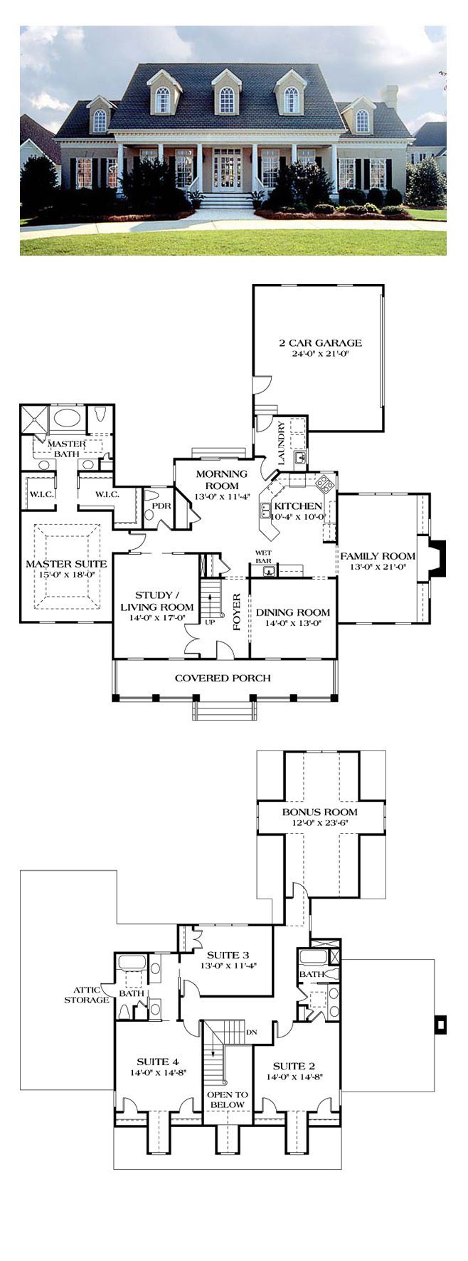 Colonial House Plan 85454 | Total Living Area: 3338 sq. ft., like the family room of to the side