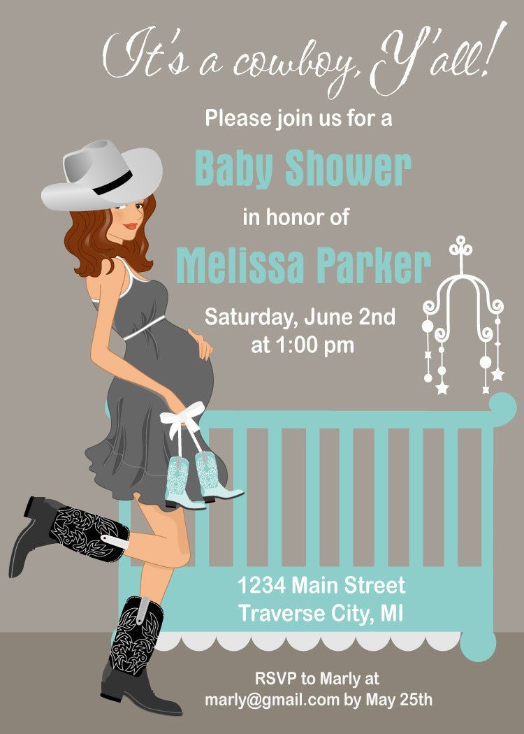 Cowboy Baby Shower Invitations – Country Western Crib Theme for A Boy – Digital File Available in African American