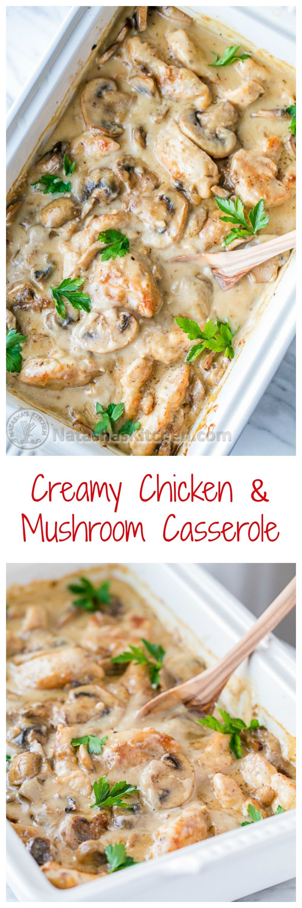 Creamy Chicken and Mushroom Casserole (aka Chicken Gloria) perfect for parties! @natashaskitchen