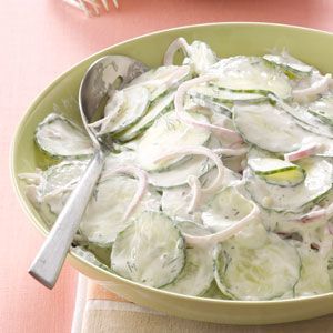 Creamy Dilled Cucumber Salad Recipe from Taste of Home — shared by Patty LaNoue Stearns, Traverse City, Michigan