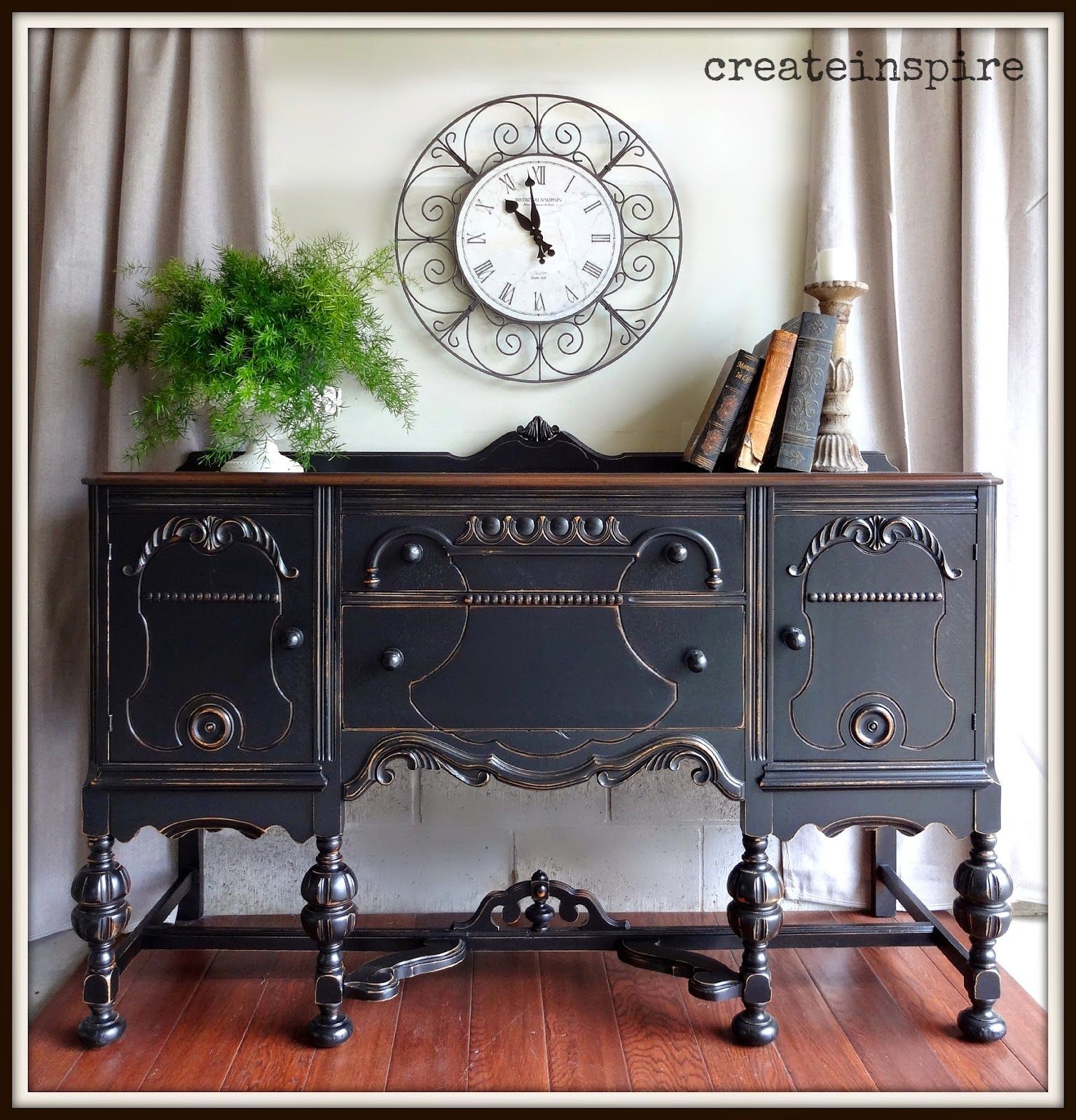 createinspire: Antique Buffet in Black. love this renovation on a piece that was likely destined for the dump.