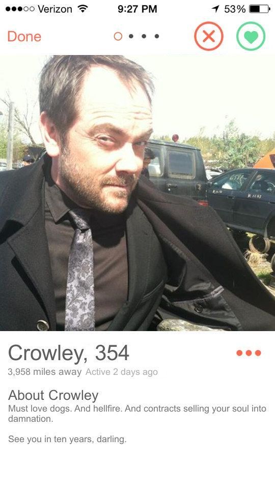 Crowley | Community Post: If “Supernatural” Characters Had Tinder