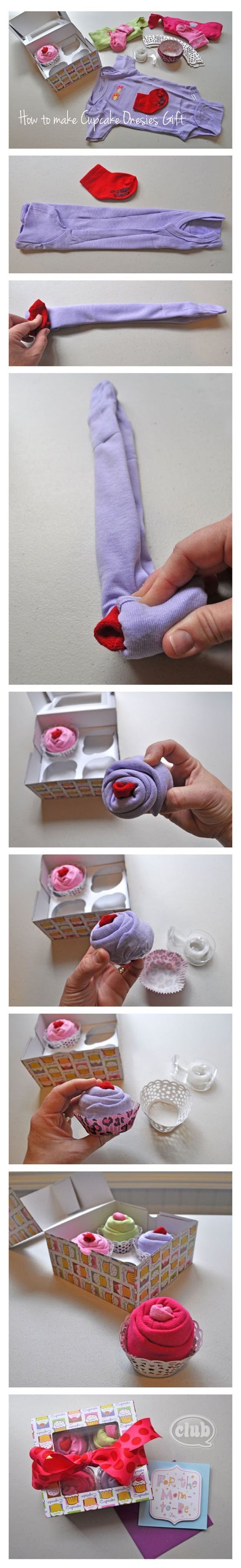 Cupcake onesies baby gift – perfect homemade gift idea. so cute!