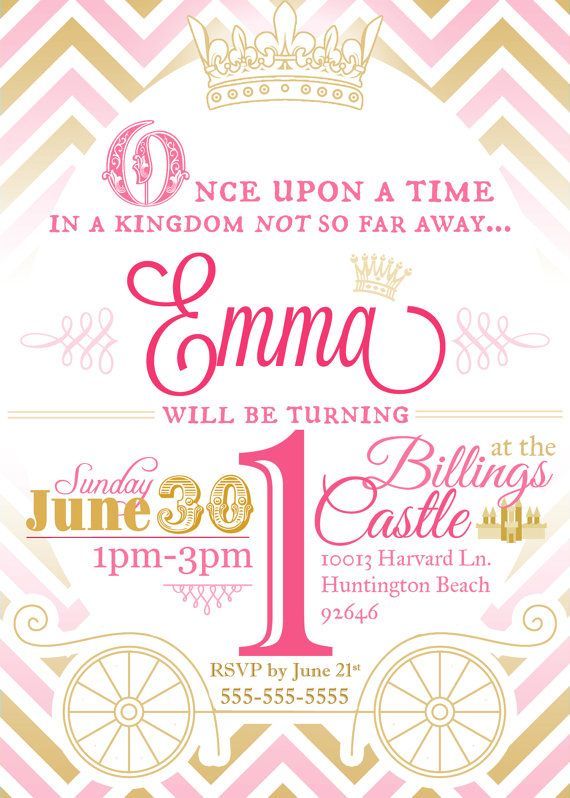 Custom Princess Birthday Party Invitation in Gold and Pink Chevron by MulliganDesigns on Etsy