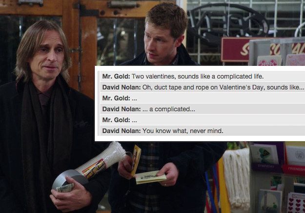 Davids silent judgment of Mr. Golds plans for Valentines Day. | 24 Jokes Only “Once Upon A Time” Fans Will Understand