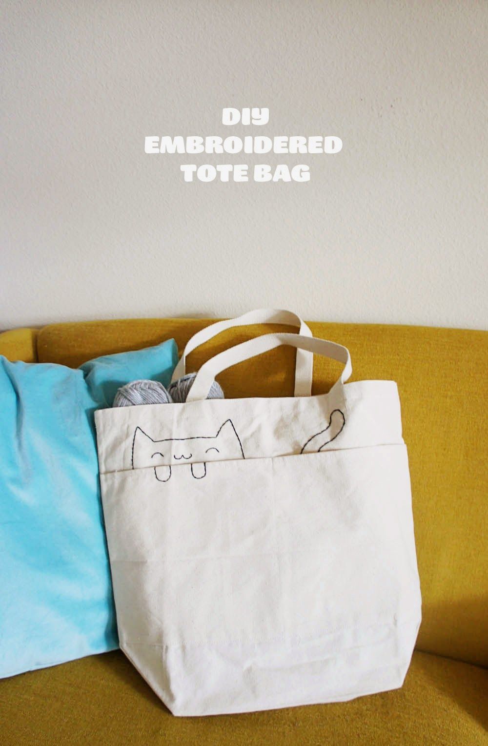 DIY: embroidered cat tote bag