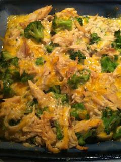 Easiest Dinner Ever!  Chicken Broccoli Casserole  Approximately 3 cups of shredded chicken  16 oz bag of frozen broccoli (cooked)