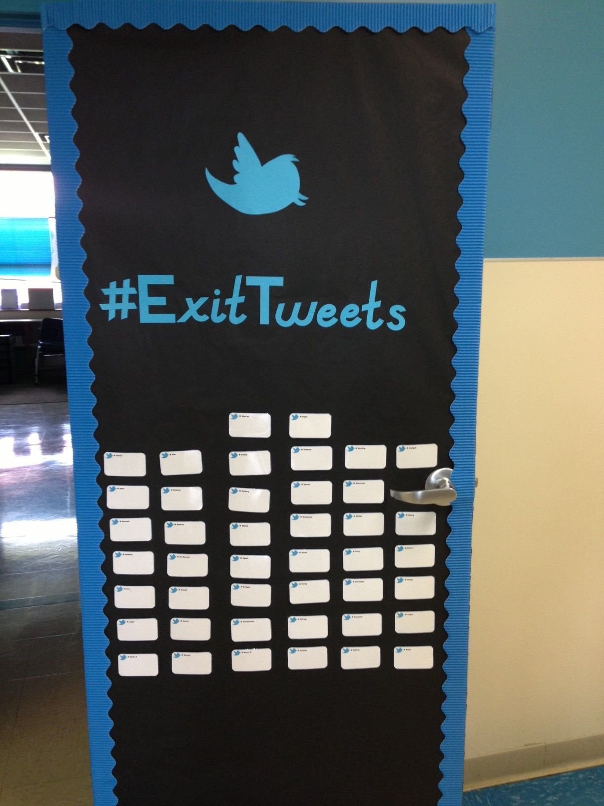 Exit Tweets – exit tickets for answers to questions, velcroed to the door as they leave