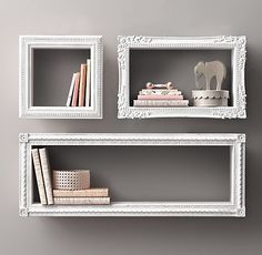 Find frames from a thrift store, attach wood to all sides, paint and hang on wall. New and creative shelves
