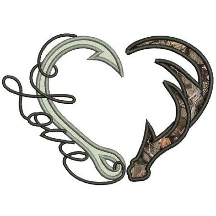 Fishing Hooks with Antlers Hunting Love Applique machine embroidery digitized design pattern – Instant Download -4×4 , 5×7, and