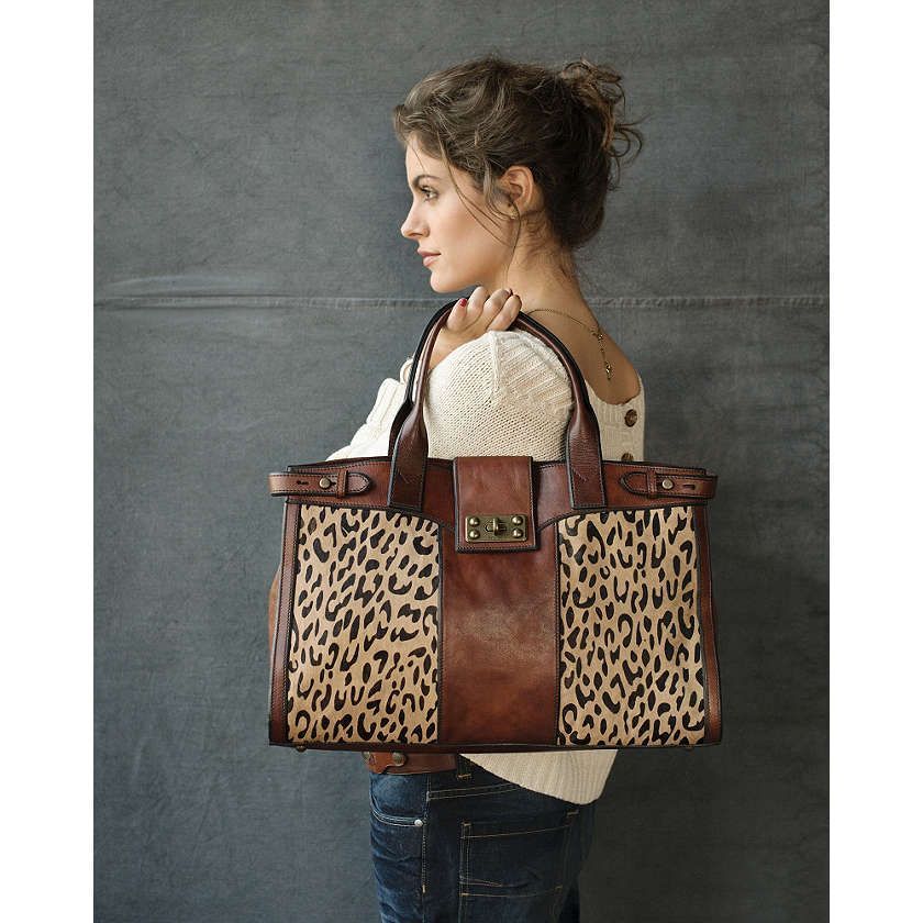 Fossil leather and cheetah bag