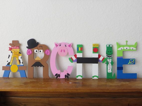 Hand painted wooden letters that POP! Each letter can be designed to fit your childs favorite Disney character. All letters and