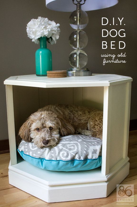 Heres a dog bed made from old side table. Check your local ReStore for side tables to inspire your re-purposing projects!