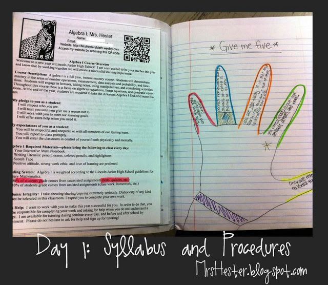 Interactive Notebooks Day 1: Syllabus and Procedures/ brilliant ideas. Consider adapting. Include rubric for how notebook will be