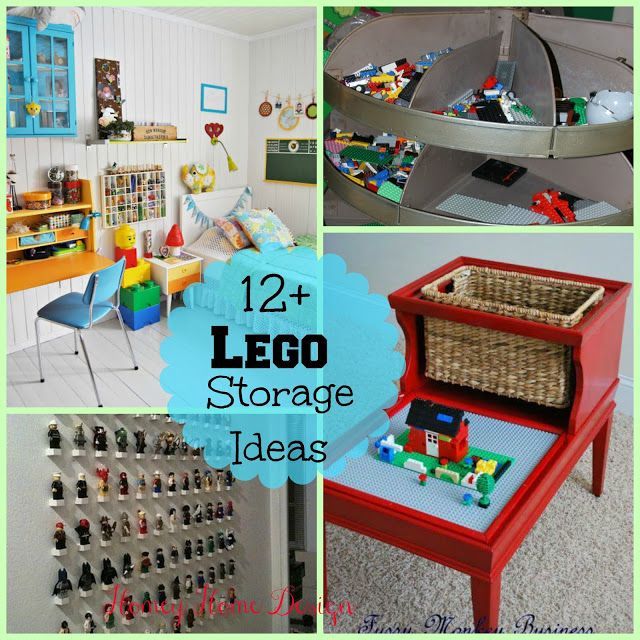Lego Storage Ideas. I might steel the bottom right idea to hold knitting supplies (and keep them away from the cats).