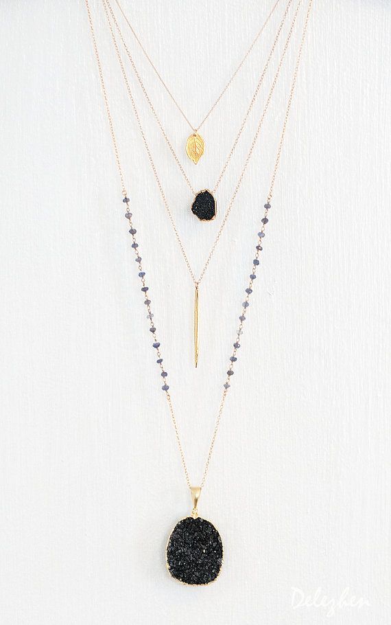 Long Skinny Needle Spike Charm Necklace Layering by delezhen