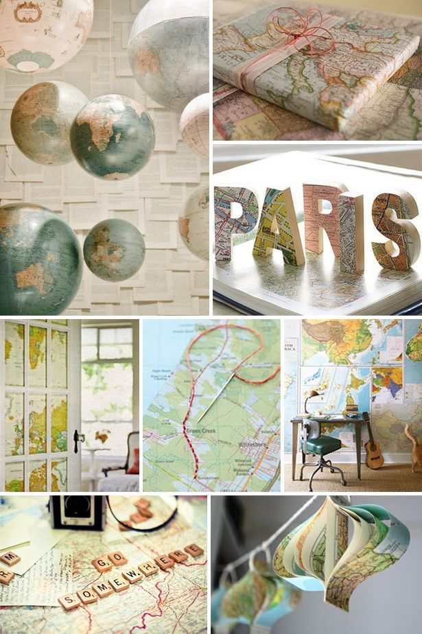 Love the map wrapping paper – great use for out-of-date atlases…