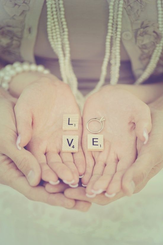 LOVE this photo idea for engagements or a wedding! Scrabble marriage = YES…