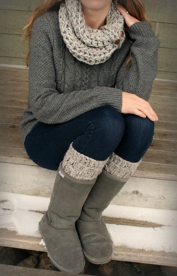 matching infinity scarf and boot cuffs, how cute!!!  38 Stylish Fall Outfits with Boots and Tights