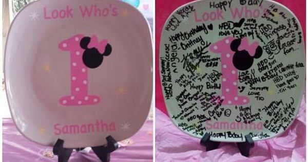 Items similar to Minnie mouse 1st birthday plate pink on Etsy -   Minnie Mouse First Birthday Party Ideas