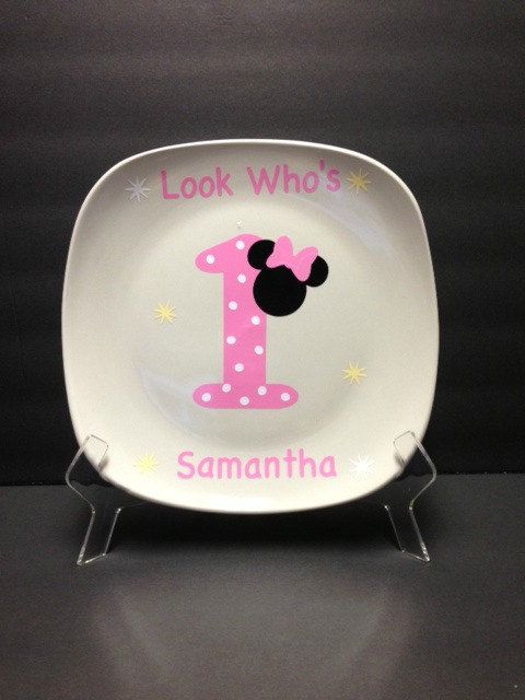 Items similar to Minnie mouse 1st birthday plate pink on Etsy -   Minnie Mouse First Birthday Party Ideas