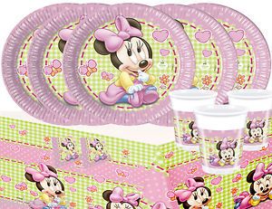 Mouse Party Tableware Pack for 16 Kids Birthday Decorations Pink 1st -   Minnie Mouse First Birthday Party Ideas