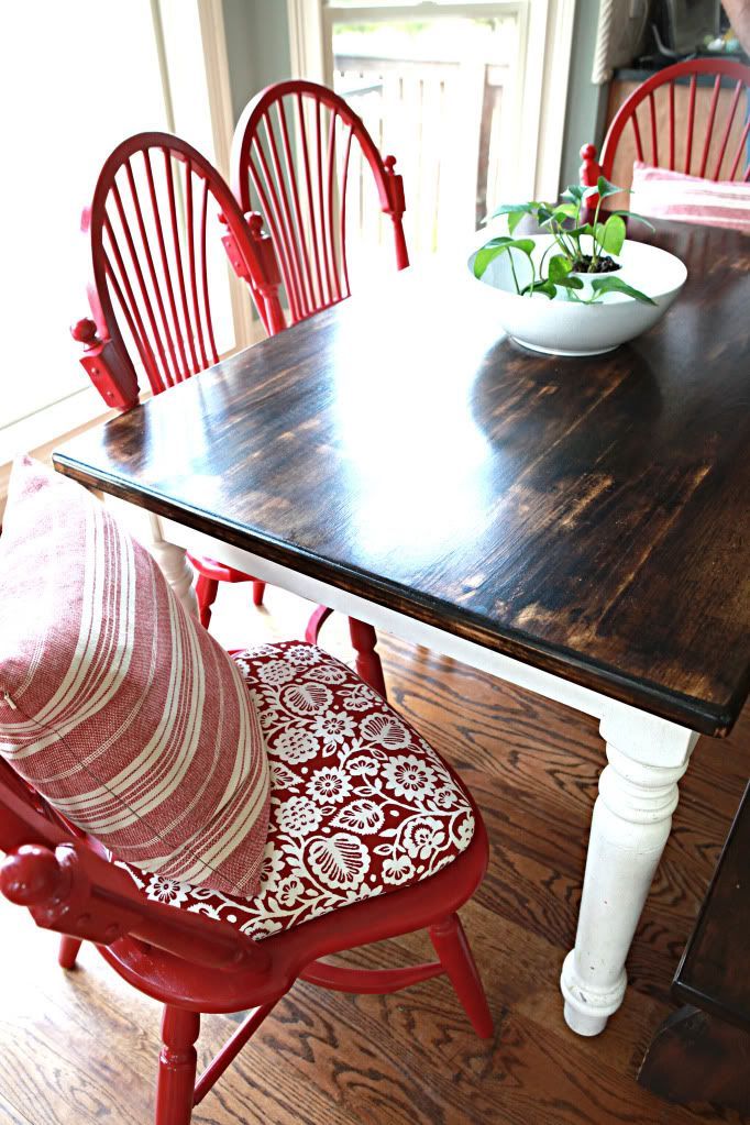 More painted chairs and table legs! I love the pop of red on the chairs! Good advice on painting furniture