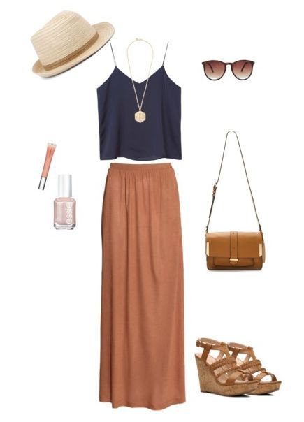 navy crop top with brown maxi skirt.. perfect for working on the rooftop bar this summer.