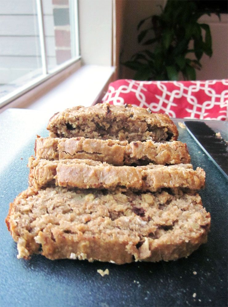 Oatmeal Peanut Butter Banana Bread: use honey instead of sugar, use unsweetened applesauce instead of oil and make sure dark