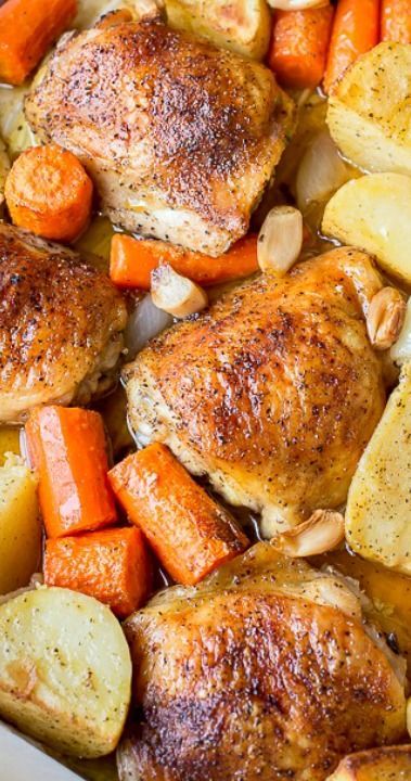 One Pot Chicken Potatoes Recipe ~ simple delicious dinner idea. Just toss in the baking dish with seasoning roast!
