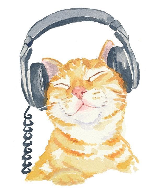 Orange Tabby Cat Watercolor PRINT Music Art Cat  WaterInMyPaint
