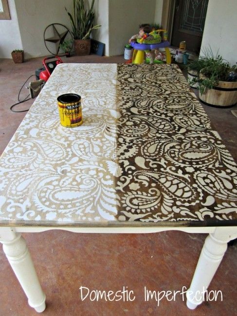 Paint over stencil then stain, this is beautiful!