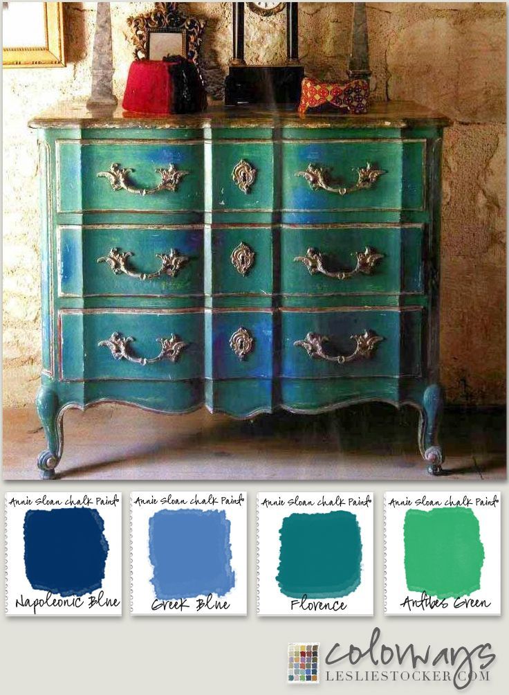 Painted Furniture Inspiration : Sugggestions of Annie Sloan Chalk Paint® for similar finish :: Napoleonic Blue, Greek Blue,