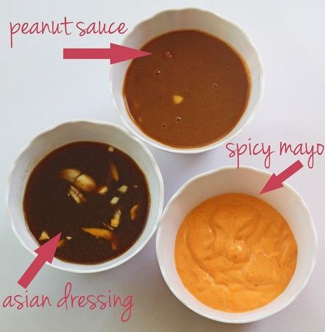 Peanut sauce, Spicy Mayo, & Asian Dressing (for spring roll dipping)