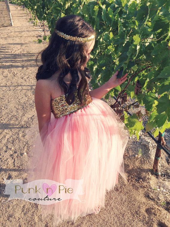 Perfect for a Blush Pink and Gold Wedding Sequin Flower Girl Tutu Dress and headband by punknpiecouture, $90.00