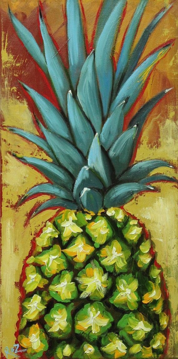 Pineapple painting 4 12×24 inch original still life fruit oil painting by Roz