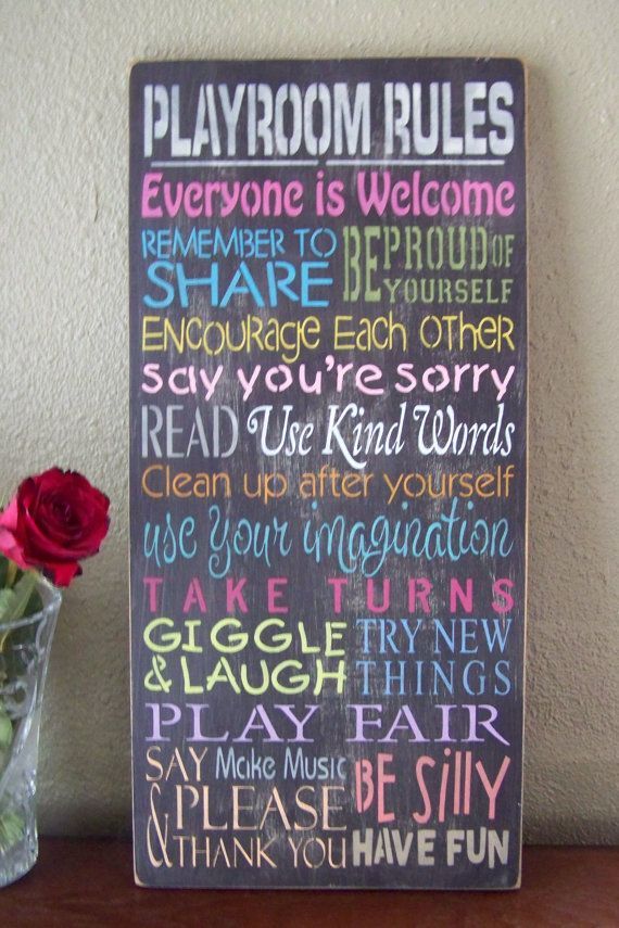 Playroom Rules Sign, Hand Stenciled Painted Wood Sign, Child Sign, Playroom Sign, Typography, Subway Art on Etsy, $49.95