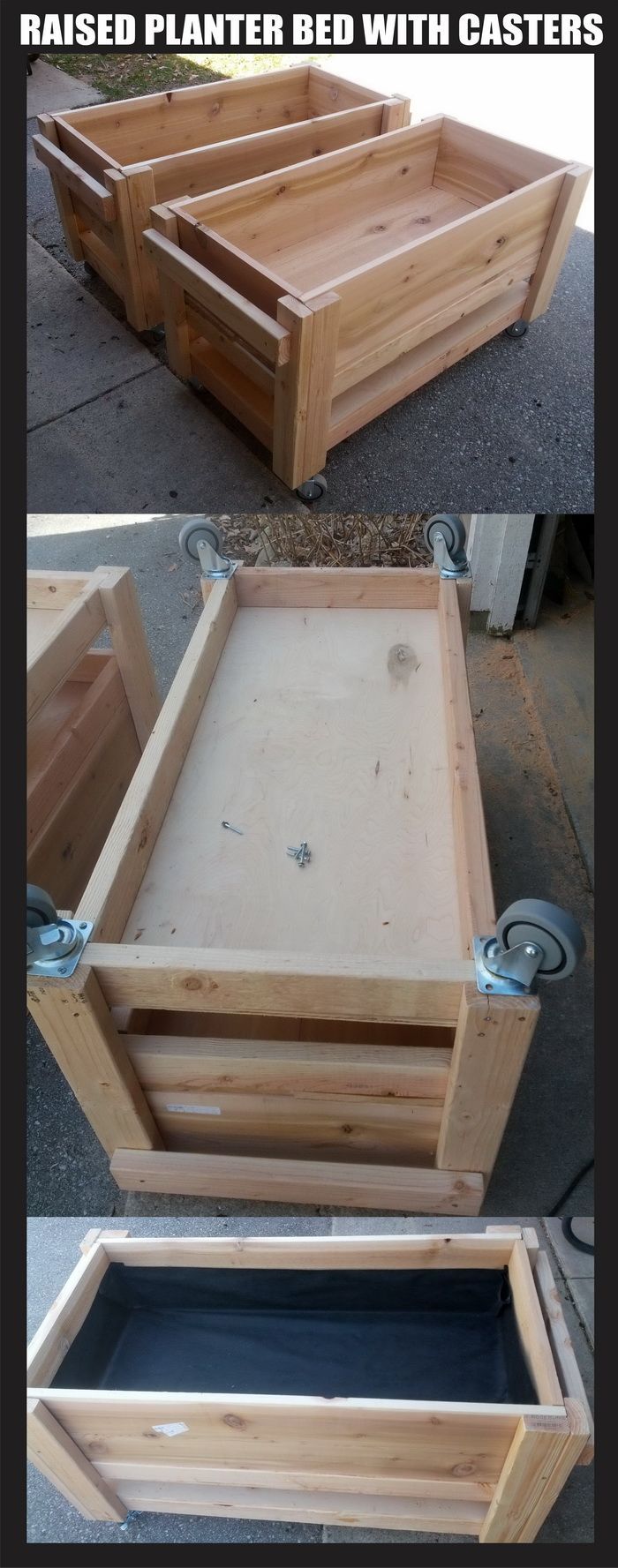 Raised garden planter boxes on wheels / casters – Size is 2 x 4 each, just over 2ft 4″ tall with the casters installed on the