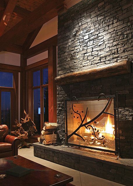 Red Deer Ranch Timber Frame Home – Fireplace by Riverbend Timber Framing, via Flickr