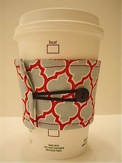 Reversible handmade coffee cozy! Perhaps this will be my first sewing project….