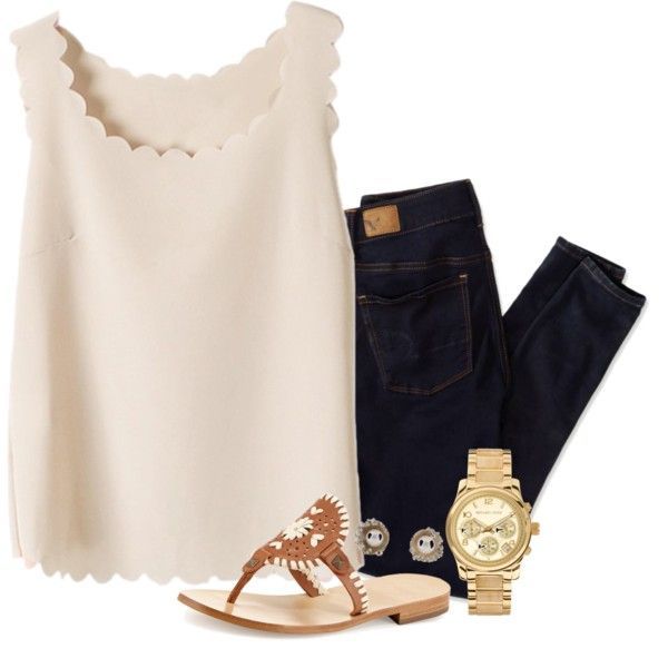 scallopin by neanariley on Polyvore featuring American Eagle Outfitters, Jack Rogers, Michael Kors and Michelle Oh