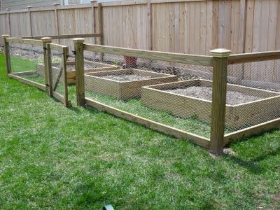 simple fence. Just a few posts, use 2x4s or similar to connect posts, then staple chicken wire into the frame this creates. from