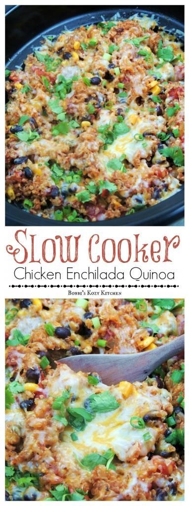 Slow Cooker Chicken Enchilada Quinoa is simple, healthy, and full of all of those Mexican flavors you crave!