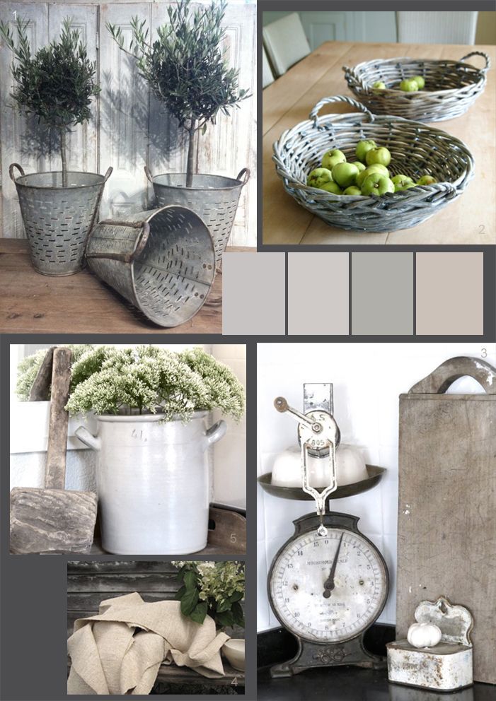 Soft putty shades and grey – farmhouse kitchen elements… Love these colors!!