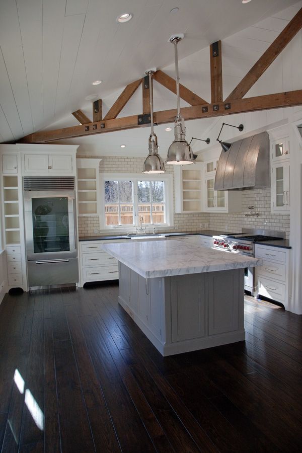 Sonoma Farm House Kitchen (white/marble/glass fridge)  Fridge and lights